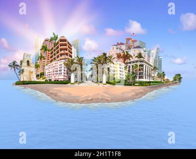 Collage über West Palm Beach, Florida, USA. Der Glockenturm auf der Worth Avenue und das Zentrum der Stadt an der Vereinigten Staaten Stockfoto