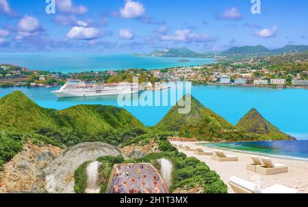 Die Collage über schöne Strände in St. Lucia, Karibik Inseln Stockfoto