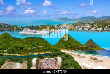 Die Collage über schöne Strände in St. Lucia, Karibik Inseln Stockfoto