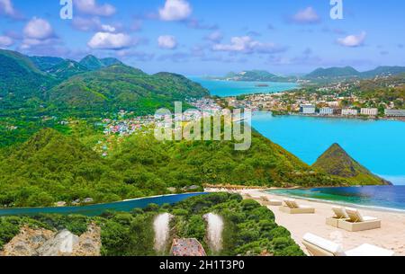 Die Collage über schöne Strände in St. Lucia, Karibik Inseln Stockfoto