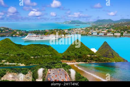 Die Collage über schöne Strände in St. Lucia, Karibik Inseln Stockfoto