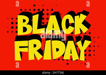 Black Friday Sale Comic-Schriftzug Vektor Cartoon-Illustration im Retro-Pop-Art-Stil auf Halbton-Hintergrund Stock Vektor