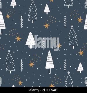 Weihnachten und Neujahr Symbole Baum nahtlose Muster. Vektor-niedliches Muster. Digitalpapier. Designelement Stock Vektor