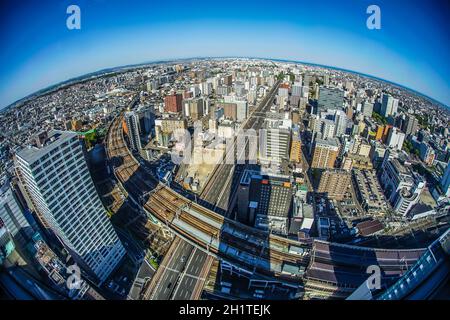 Die Skyline von Sendai bei schönem Wetter. Aufnahmeort: Sendai, Präfektur Miyagi Stockfoto