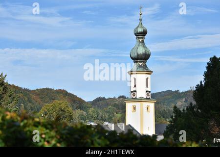 Kirchturm von Sankt Gilgen am Wolfgangsee (Salzkammergut, Salzburg), Österreich, Europa - Kirchturm von Sankt Gilgen am Wolfgangsee (Salzkammergut, Stockfoto