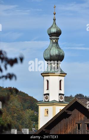 Kirchturm von Sankt Gilgen am Wolfgangsee (Salzkammergut, Salzburg), Österreich, Europa - Kirchturm von Sankt Gilgen am Wolfgangsee (Salzkammergut, Stockfoto