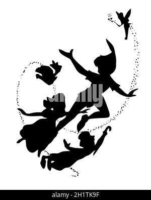 tinkerbell Illustration Flügel blond peter Pan Silhouette Stockfoto