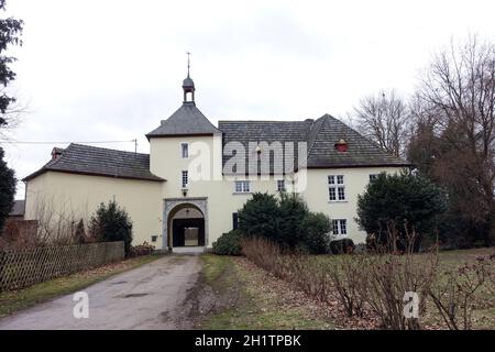 Ehemalige Wasserburg Grossbüllesheim, Euskirchen, Nordrhein-Westfalen, Deutschland Stockfoto