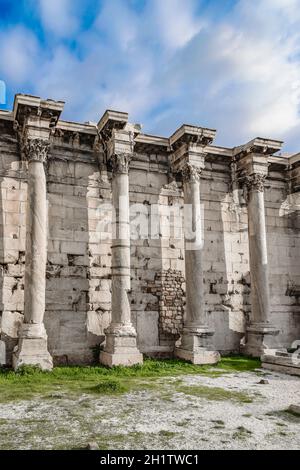 Außenansicht der Ruinen der Kaiser-adrian-Bibliothek, athen, griechenland Stockfoto