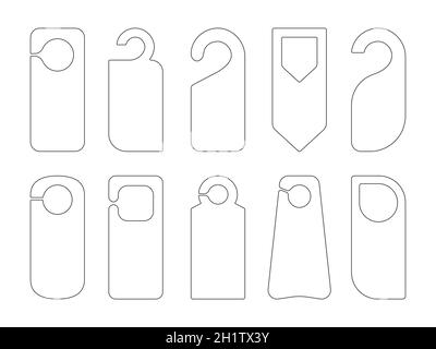 Hotel Tür Aufhänger Tags Umriss Vorlage Symbol Zeichen Set flach Stil Design Vektor Illustration. Leere Tür Flyer oder nicht stören Mock up isoliert auf w Stock Vektor