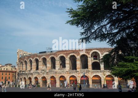 Blick auf die Arena Nacht in Verona, Italien Stockfoto