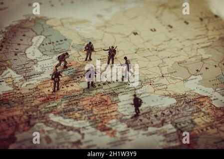 Die Ukraine, Russland und Ländern eurounion militärischen Konflikt. Geopolitische Konzept. Stockfoto