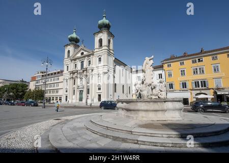Gorizia, Italien. 21. Mai 2021. Panoramablick auf die Kirche von Sant'Ignazio im Stadtzentrum Stockfoto