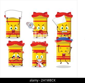 Maskottchen Design Stil der gelben langen Geschenkbox Charakter als attraktiver Unterstützer. Vektorgrafik Stock Vektor
