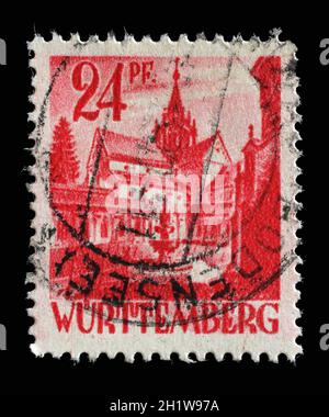 Briefmarke gedruckt in Deutschland, Französische Besetzung von Württemberg zeigt Kloster Bebenhausen, um 1947 Stockfoto