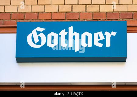 OBERURSEL, DEUTSCHLAND 2021-04-27 GOTHAER LOGO. Die Gothaer Gruppe ist eine der größten deutschen Versicherungsgesellschaften. Stockfoto