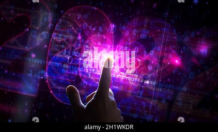 2022 Jahre futuristische Hologramm 3D Rendering Illustration. Abstraktes Konzept digitaler Hintergrund. Stockfoto