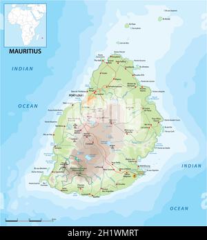 vektor Straßenkarte des Inselstaates Mauritius im Indischen Ozean Stock Vektor