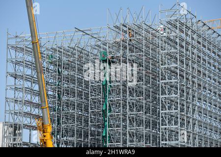 Einrichtung eines Hochregallagers in Waldneukirchen, Oberösterreich, Österreich, europa - Bau eines Hochregallagers in Waldneukirchen, Oberösterreich Stockfoto