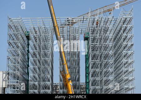 Einrichtung eines Hochregallagers in Waldneukirchen, Oberösterreich, Österreich, europa - Bau eines Hochregallagers in Waldneukirchen, Oberösterreich Stockfoto