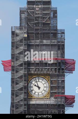 Big Ben Erhaltung Werke bei den Häusern des Parlaments aka Westminster Palace in London, Großbritannien Stockfoto