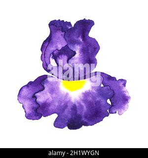 Schöne stilisierte Irisblume, Aquarell auf weißem Hintergrund Stockfoto