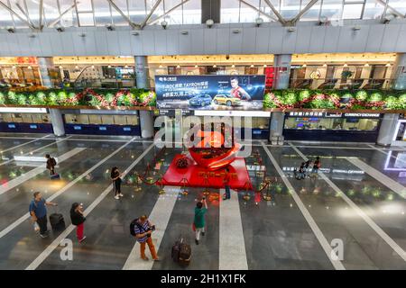 Peking, China - 1. Oktober 2019: Terminal 2 des Beijing Capital Airport (PEK) in China. Stockfoto