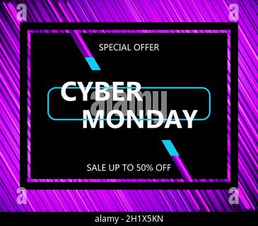 Poster Cyber monday Verkauf Logo Design Technologie Konzept. Stock Vektor