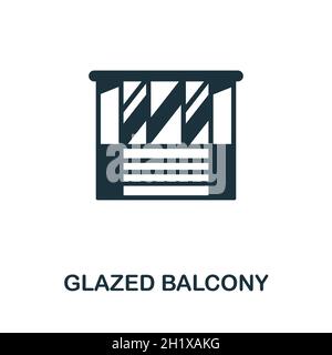 Ikone des verglasten Balkones. Monochromes Schild aus der Balkonkollektion. Creative Glazed Balkon Icon Illustration für Web-Design, Infografiken und vieles mehr Stock Vektor