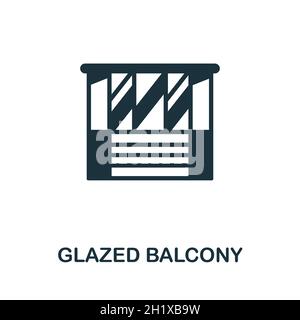 Ikone des verglasten Balkones. Monochromes Schild aus der Balkonkollektion. Creative Glazed Balkon Icon Illustration für Web-Design, Infografiken und vieles mehr Stock Vektor