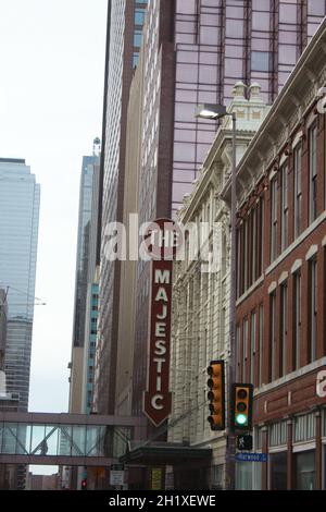 Dallas, TX - Historic Majestic Theatre Sign in Downtown Dallas Tx Stockfoto