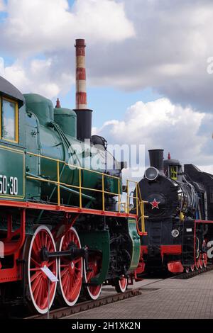 Museum Dampflokomotive-Rohr im Eisenbahnverkehr Museum in Brest, Weißrussland Stockfoto