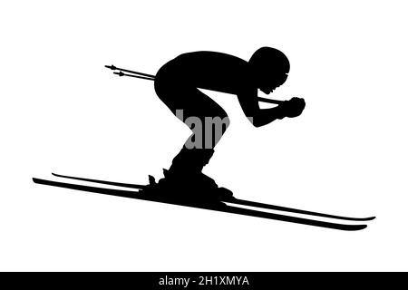 Downhillist männlicher Athlet Alpin Ski schwarze Silhouette Stockfoto