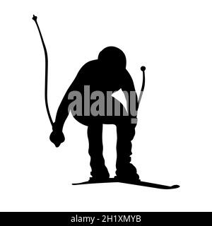 Männer Skifahrer Alpin Ski Abfahrt schwarze Silhouette Stockfoto