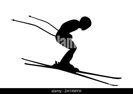 Athlet Skifahrer Alpin Ski Abfahrt schwarze Silhouette Stockfoto