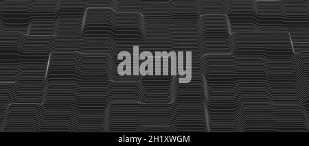 Monochrome Schalllinie Wellen abstrakten Hintergrund . Verzerrte Linienformen auf schwarzem Hintergrund. Stock Vektor