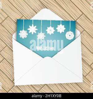 Frohe weihnachten Brief mit Schneeflocken, Vektor-Illustration Stock Vektor