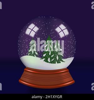 Eine weihnachtliche Schneekugel, isoliert auf blauem Hintergrund. Vektorgrafik für Aktien Stock Vektor