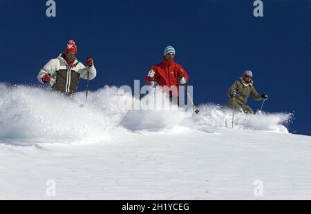 OFF-PISTE SKIFAHREN, ESPACE KILLY, DAS SKIGEBIET VAL D'ISERE UND TIGNES, SAVOY (73), FRANKREICH Stockfoto