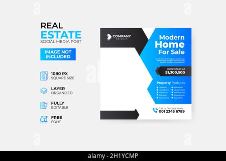 Moderne Immobilien Social-Media-Vorlage Stock Vektor