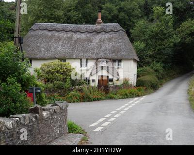 DEVON, ENGLAND - AUGUST 16 2021: Ein typisches Devonshire Reethaus. Stockfoto