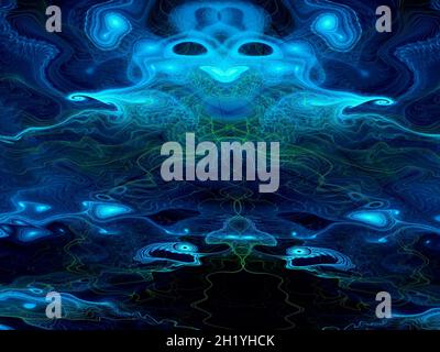 Abstrakter blauer Hintergrund mit Tintenfisch oder Tintenfisch - 3d-Illustration Stockfoto
