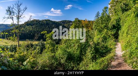 Wunderschöne Herbstwanderung bei Beuron im Naturpark Obere Donau mit tollen Ausblicken und Panoramen Stockfoto