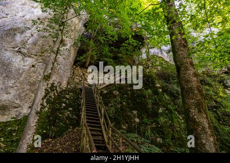 Wunderschöne Herbstwanderung bei Beuron im Naturpark Obere Donau mit tollen Ausblicken und Panoramen Stockfoto