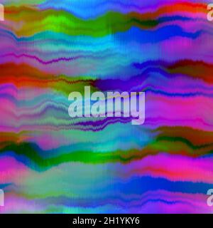 Regenbogen Raum gefärbt Aquarell Welle Textur Hintergrund. Nahtloses, tropisches, lebendiges 80er-Jahre-Boho-Muster. Für Retro-Hippie-Mode, Vintage bunt Stockfoto