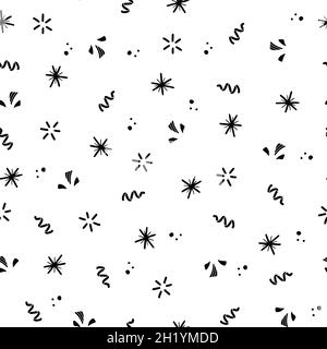 Weihnachtskonfetti, Schneeflocke, Party Serpentin nahtloses Muster. Handgezeichnetes Weihnachtsfest-Muster im Doodle-Stil. Vektorgrafik. Stock Vektor