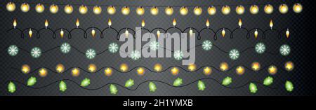 Set aus 5 Stück weihnachtliche festliche Girlanden auf transparentem Hintergrund - Vektor-Illustration Stock Vektor
