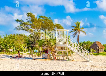 Playa del Carmen Mexiko 05. August 2021 tropischer mexikanischer Strand 88 Punta Esmeralda in Playa del Carmen Mexiko. Stockfoto