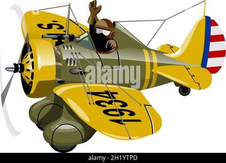 Vektor Cartoon Retro Kämpfer Flugzeug. Verfügbares EPS-10-Vektorformat, das durch Gruppen getrennt ist, für eine einfache Bearbeitung Stock Vektor