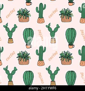 doodle Illustration Kaktus schwarz auf weiß Stock Vektor